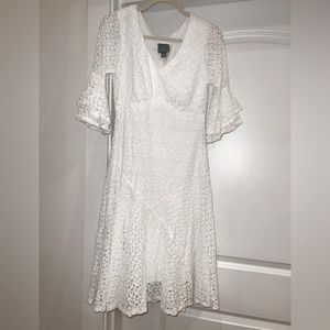 White Dress, Ruffle 3/4 sleeves, crocheted with lining